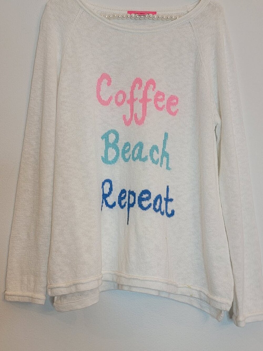 Lilly Pulitzer White Light Weight Sweater "Coffee Beach Repeat"